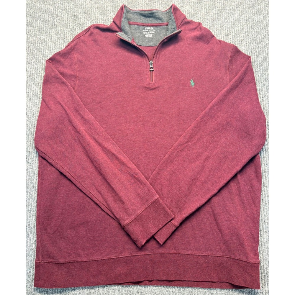 Polo Ralph Lauren Mens XL Quarter Zip Pullover Burgundy Heather Pony Logo